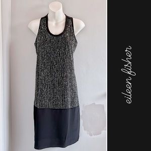 Eileen Fisher Silk Rivulet Crepe Beaded Dress in Black • XS